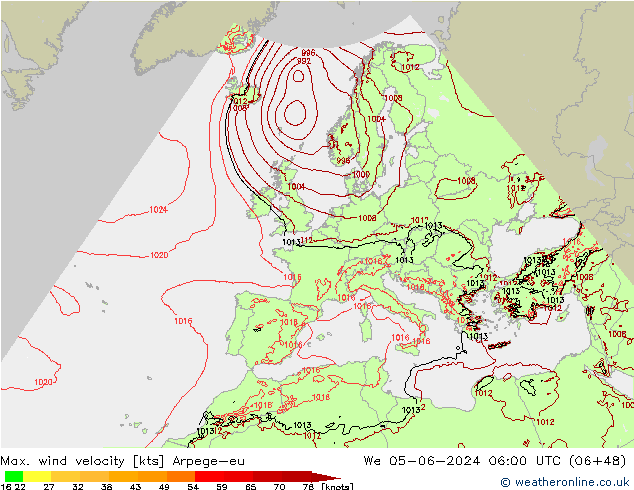 Windböen Arpege-eu Mi 05.06.2024 06 UTC