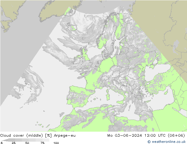 Cloud cover (middle) Arpege-eu Mo 03.06.2024 12 UTC