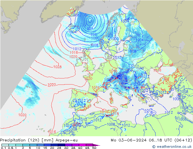 Precipitazione (12h) Arpege-eu lun 03.06.2024 18 UTC