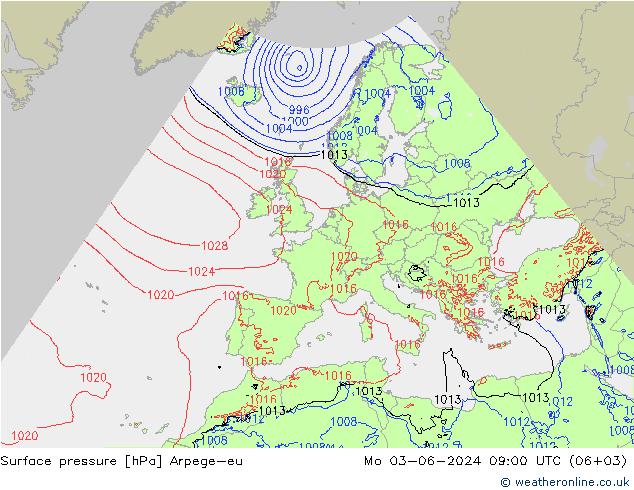 Atmosférický tlak Arpege-eu Po 03.06.2024 09 UTC