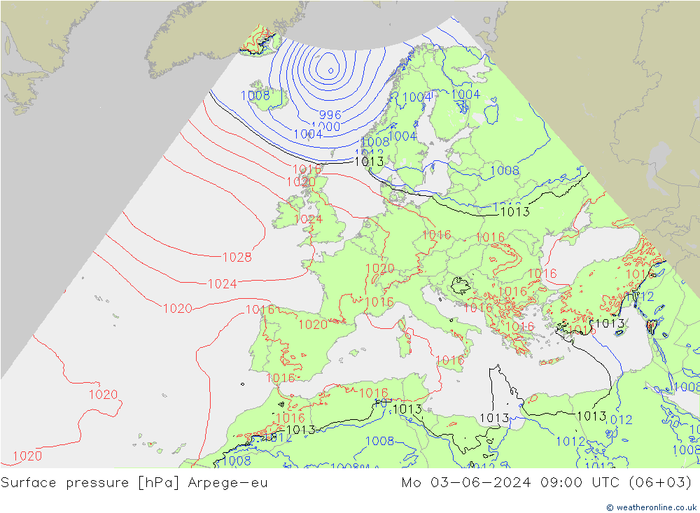 pressão do solo Arpege-eu Seg 03.06.2024 09 UTC