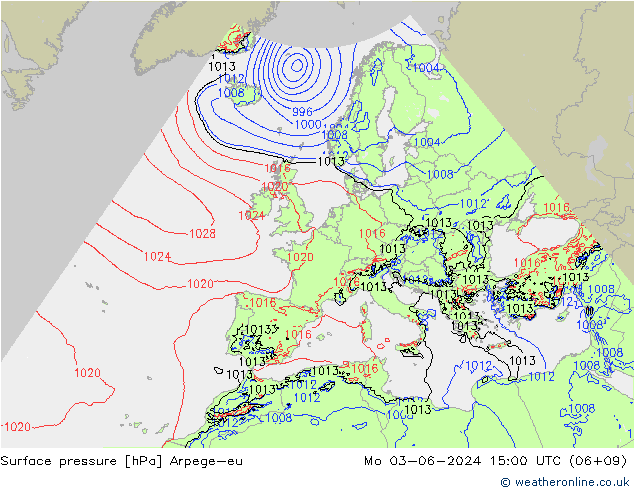 Atmosférický tlak Arpege-eu Po 03.06.2024 15 UTC