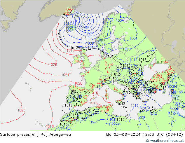 Surface pressure Arpege-eu Mo 03.06.2024 18 UTC