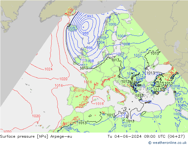 Bodendruck Arpege-eu Di 04.06.2024 09 UTC