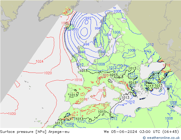 Surface pressure Arpege-eu We 05.06.2024 03 UTC