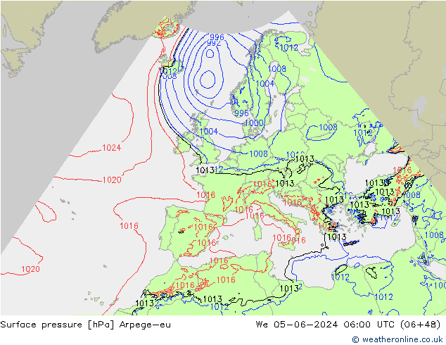 Pressione al suolo Arpege-eu mer 05.06.2024 06 UTC