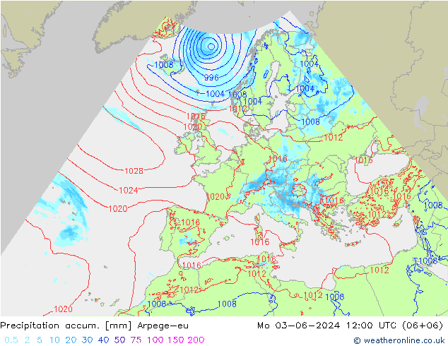 Toplam Yağış Arpege-eu Pzt 03.06.2024 12 UTC