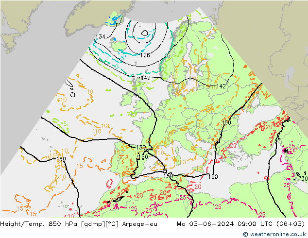 Yükseklik/Sıc. 850 hPa Arpege-eu Pzt 03.06.2024 09 UTC