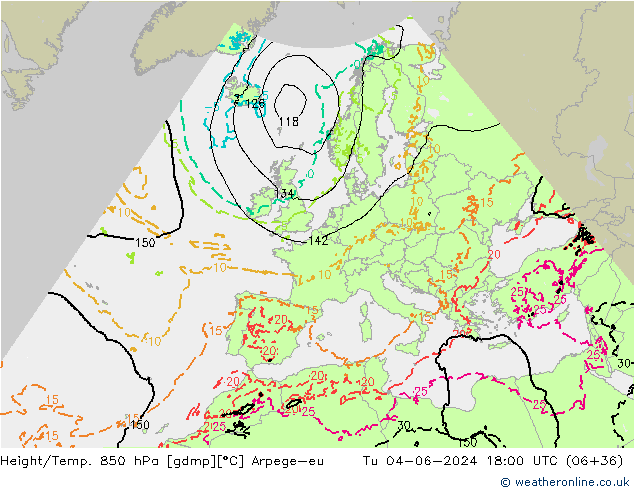 Height/Temp. 850 hPa Arpege-eu Di 04.06.2024 18 UTC