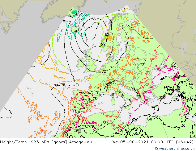 Height/Temp. 925 hPa Arpege-eu Mi 05.06.2024 00 UTC