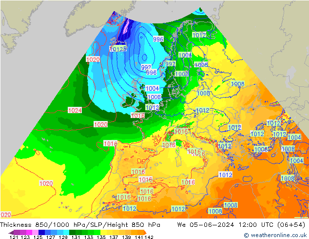 Thck 850-1000 гПа Arpege-eu ср 05.06.2024 12 UTC