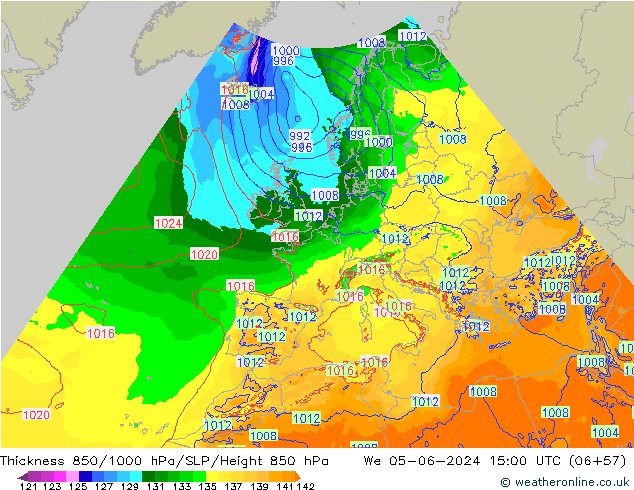 Thck 850-1000 hPa Arpege-eu śro. 05.06.2024 15 UTC