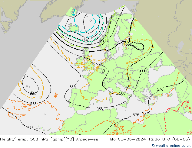 Height/Temp. 500 hPa Arpege-eu 星期一 03.06.2024 12 UTC