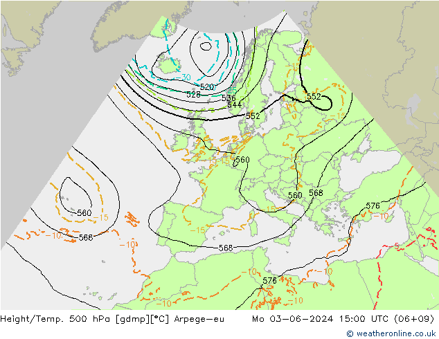 Height/Temp. 500 hPa Arpege-eu  03.06.2024 15 UTC