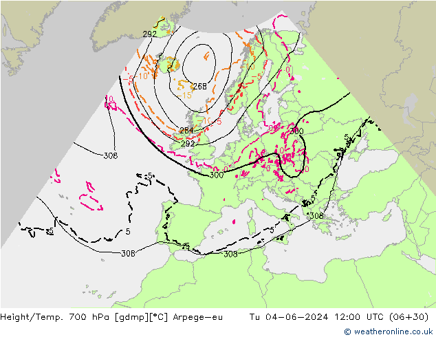 Yükseklik/Sıc. 700 hPa Arpege-eu Sa 04.06.2024 12 UTC