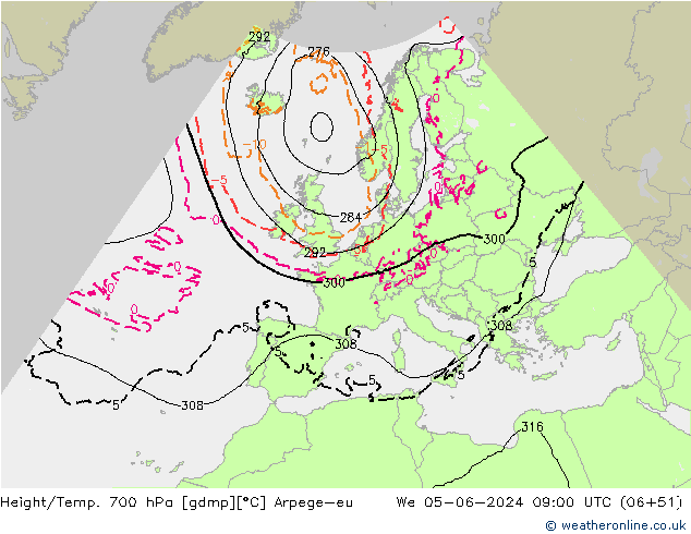 Height/Temp. 700 hPa Arpege-eu Qua 05.06.2024 09 UTC