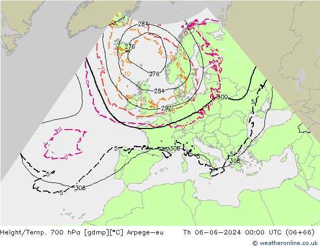 Height/Temp. 700 hPa Arpege-eu gio 06.06.2024 00 UTC