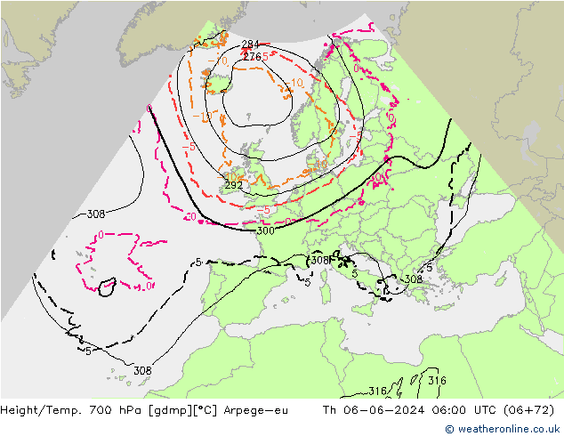 Yükseklik/Sıc. 700 hPa Arpege-eu Per 06.06.2024 06 UTC