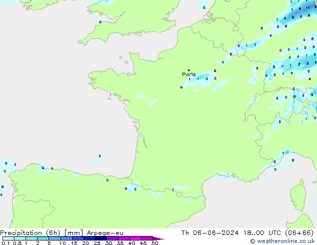 Precipitation (6h) Arpege-eu Th 06.06.2024 00 UTC