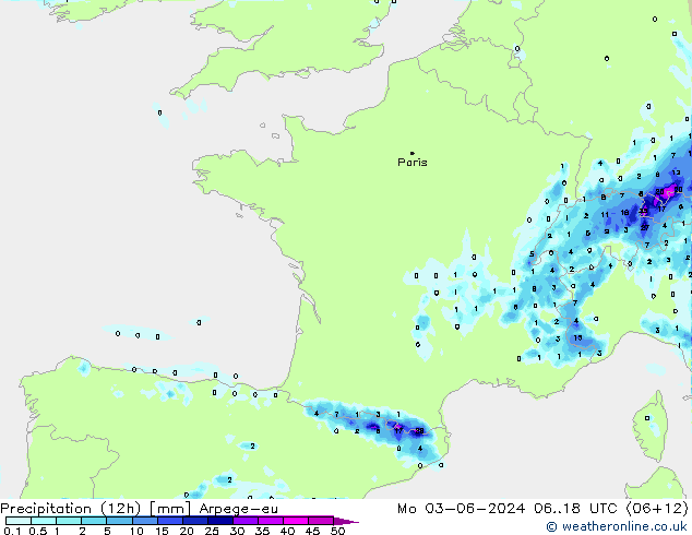 Nied. akkumuliert (12Std) Arpege-eu Mo 03.06.2024 18 UTC