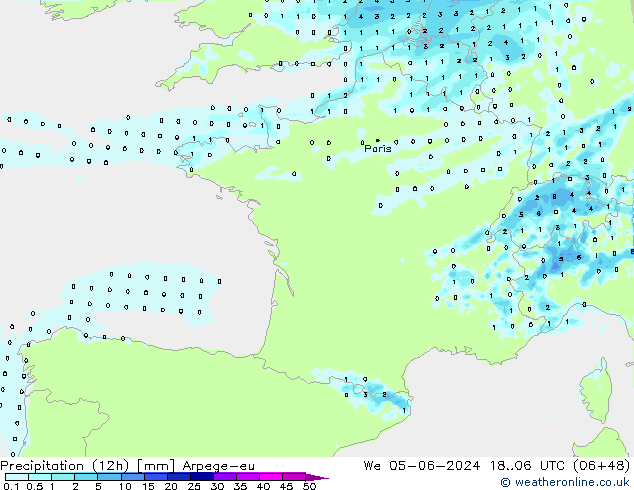 Precipitation (12h) Arpege-eu We 05.06.2024 06 UTC