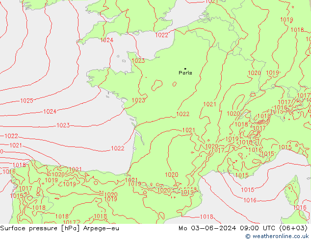 приземное давление Arpege-eu пн 03.06.2024 09 UTC