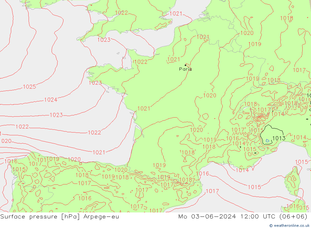 приземное давление Arpege-eu пн 03.06.2024 12 UTC