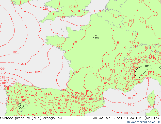 Atmosférický tlak Arpege-eu Po 03.06.2024 21 UTC