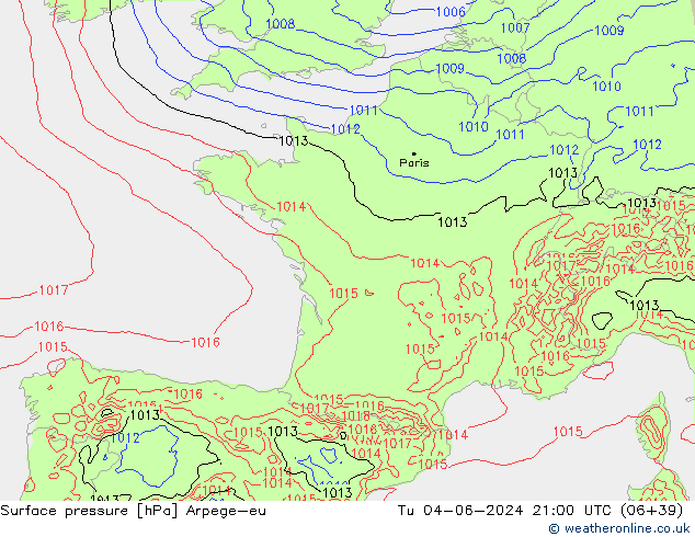 Surface pressure Arpege-eu Tu 04.06.2024 21 UTC