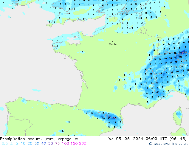 Precipitation accum. Arpege-eu We 05.06.2024 06 UTC