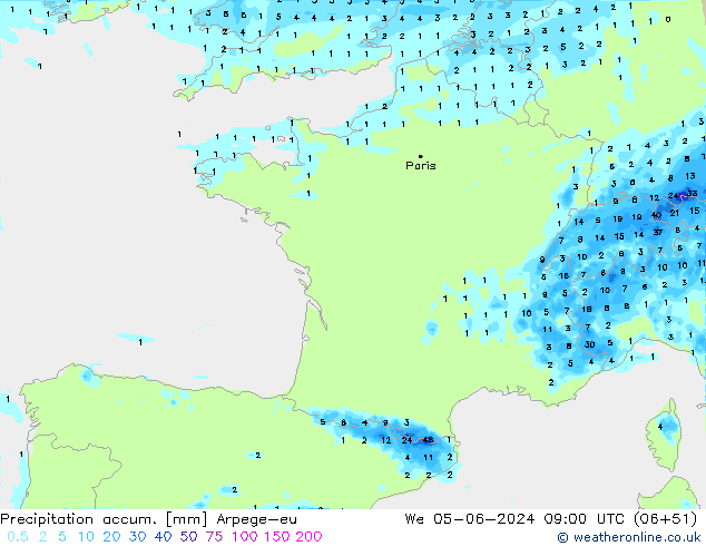 Precipitation accum. Arpege-eu We 05.06.2024 09 UTC