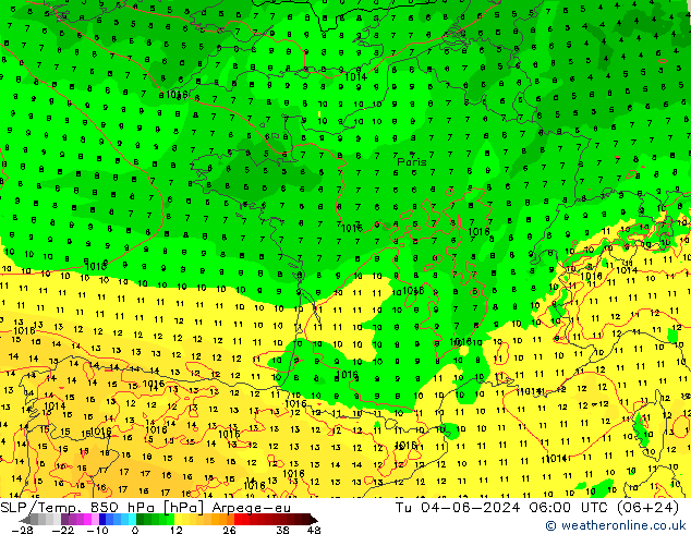 SLP/Temp. 850 hPa Arpege-eu mar 04.06.2024 06 UTC