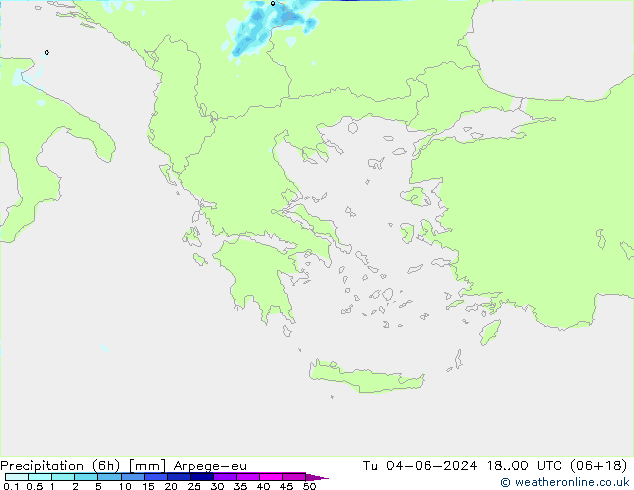 Precipitación (6h) Arpege-eu mar 04.06.2024 00 UTC