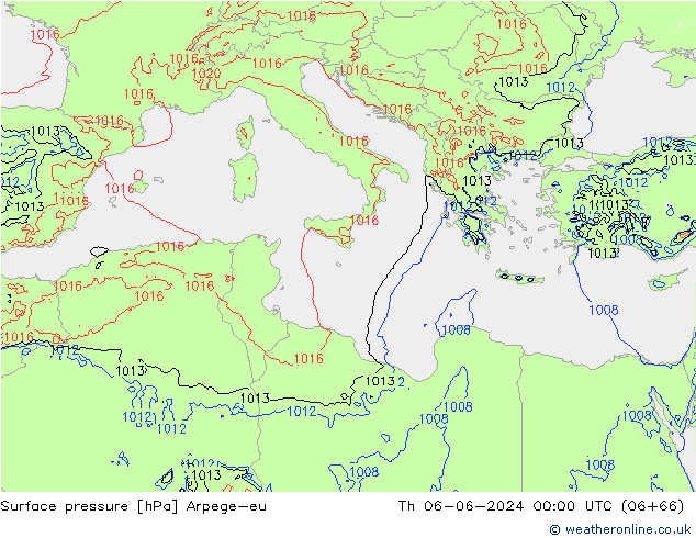 Atmosférický tlak Arpege-eu Čt 06.06.2024 00 UTC