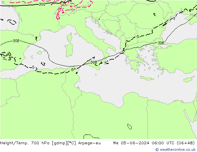 Geop./Temp. 700 hPa Arpege-eu mié 05.06.2024 06 UTC