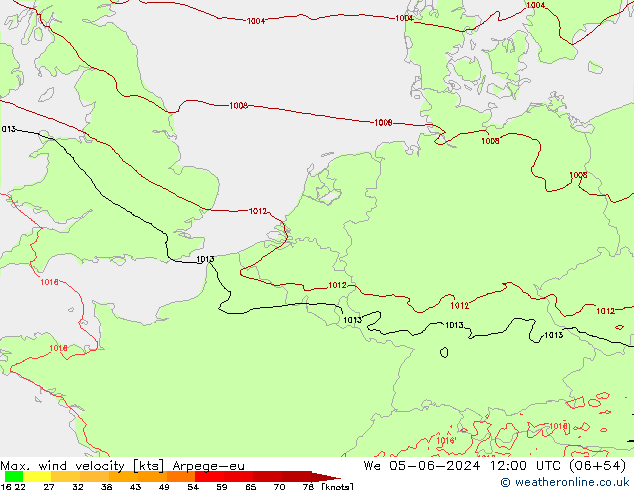 Max. wind velocity Arpege-eu St 05.06.2024 12 UTC