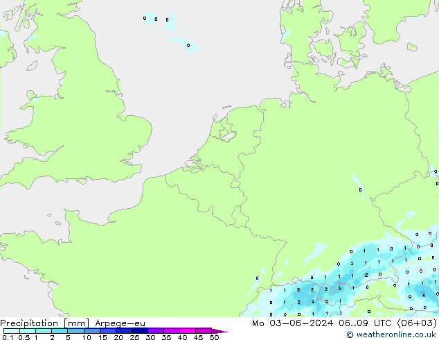 Niederschlag Arpege-eu Mo 03.06.2024 09 UTC