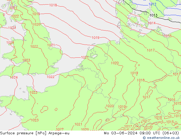 Presión superficial Arpege-eu lun 03.06.2024 09 UTC