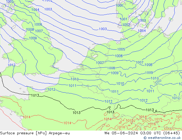 Presión superficial Arpege-eu mié 05.06.2024 03 UTC