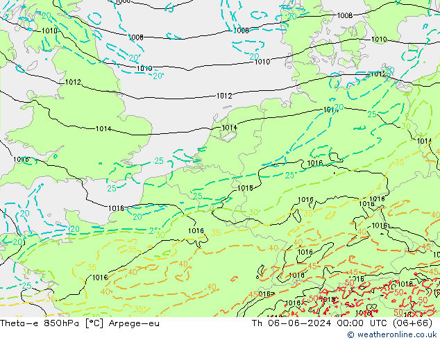 Theta-e 850hPa Arpege-eu do 06.06.2024 00 UTC