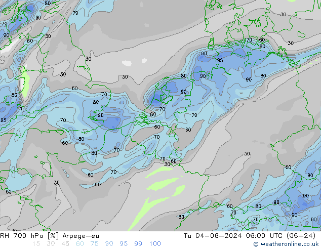 RH 700 hPa Arpege-eu Di 04.06.2024 06 UTC