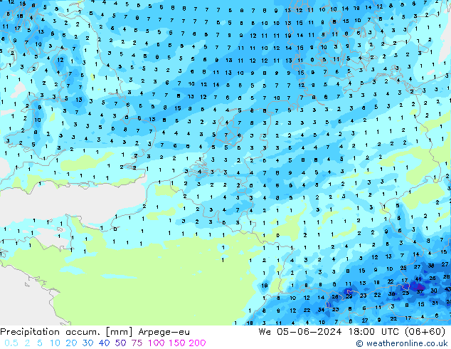 Precipitation accum. Arpege-eu ср 05.06.2024 18 UTC