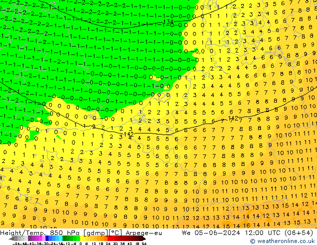 Height/Temp. 850 hPa Arpege-eu We 05.06.2024 12 UTC