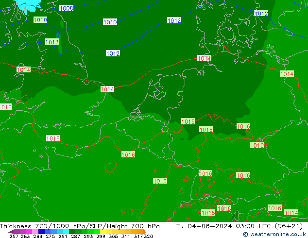 Thck 700-1000 hPa Arpege-eu Tu 04.06.2024 03 UTC