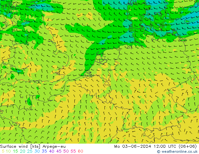 Surface wind Arpege-eu Mo 03.06.2024 12 UTC