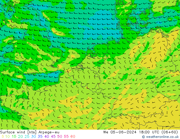 Surface wind Arpege-eu We 05.06.2024 18 UTC