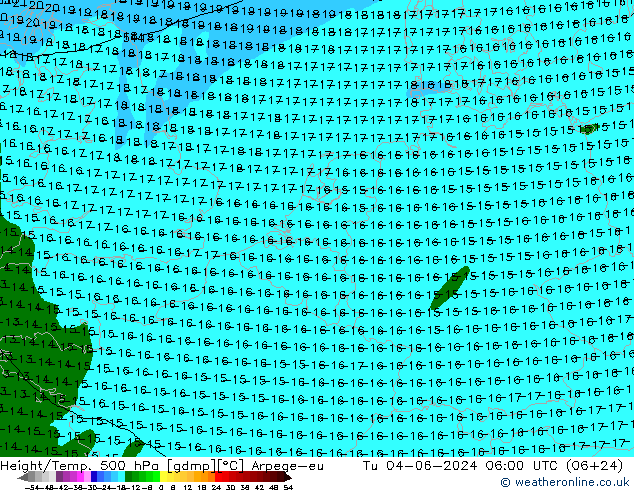 Height/Temp. 500 hPa Arpege-eu Út 04.06.2024 06 UTC