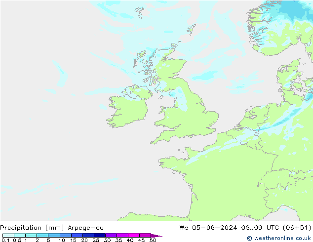 Précipitation Arpege-eu mer 05.06.2024 09 UTC