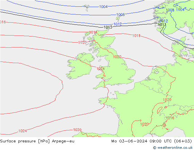 Presión superficial Arpege-eu lun 03.06.2024 09 UTC