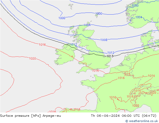 Surface pressure Arpege-eu Th 06.06.2024 06 UTC